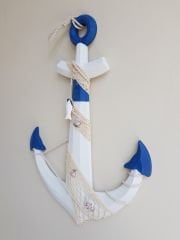 Mavi Beyaz Dekoratif Ahşap Çapa Duvar Süsü