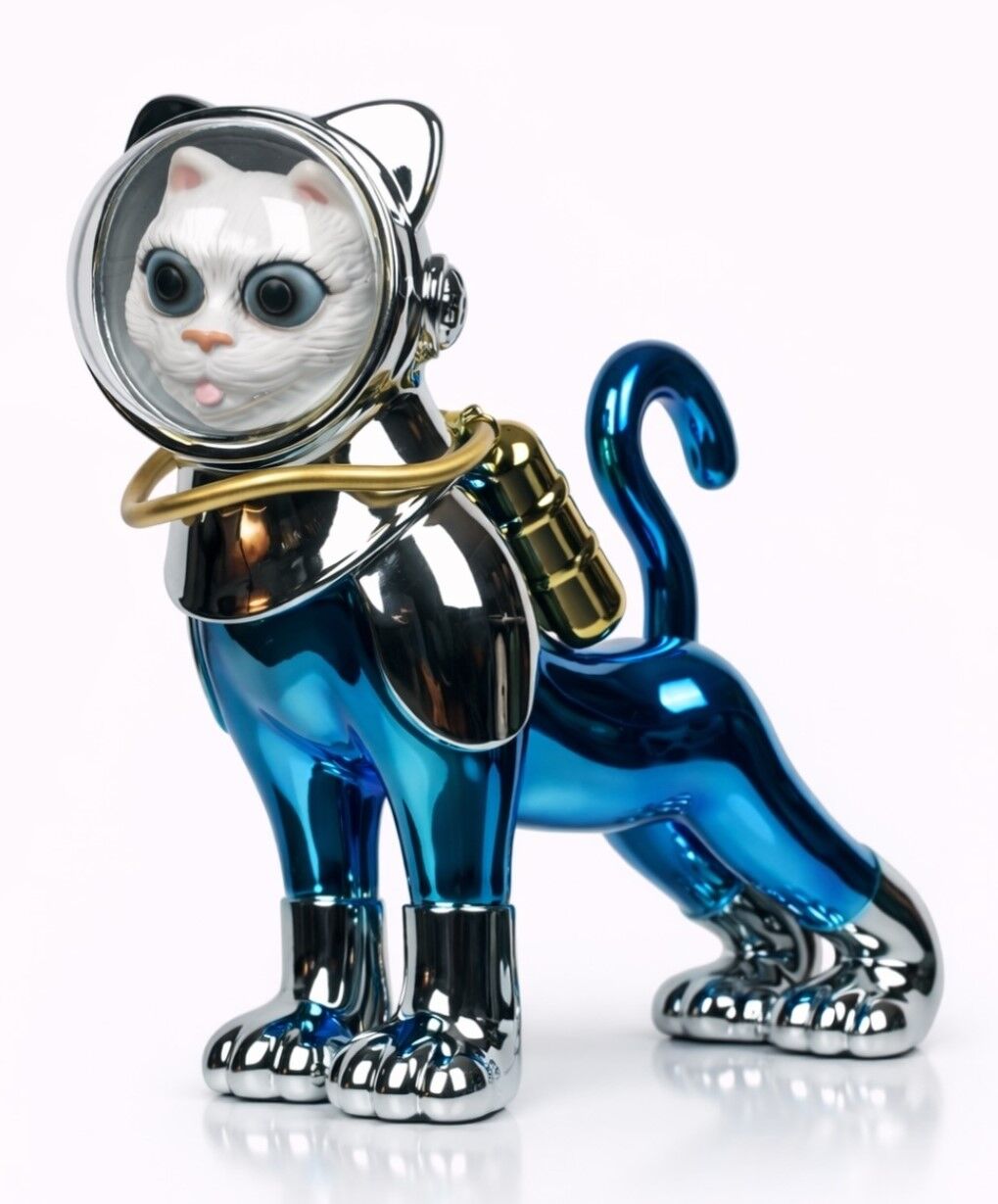 Electroplated Astronot Kedi Heykeli