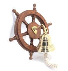 Ahşap Dümenli Pirinç Duvar Çanı (Güverte Çanı)