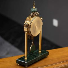 Mermer Kaideli Sarkaçlı Bronz Antik Masa Saati