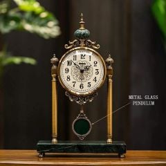 Mermer Kaideli Sarkaçlı Bronz Antik Masa Saati