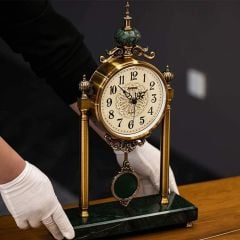 Mermer Kaideli Sarkaçlı Bronz Antik Masa Saati