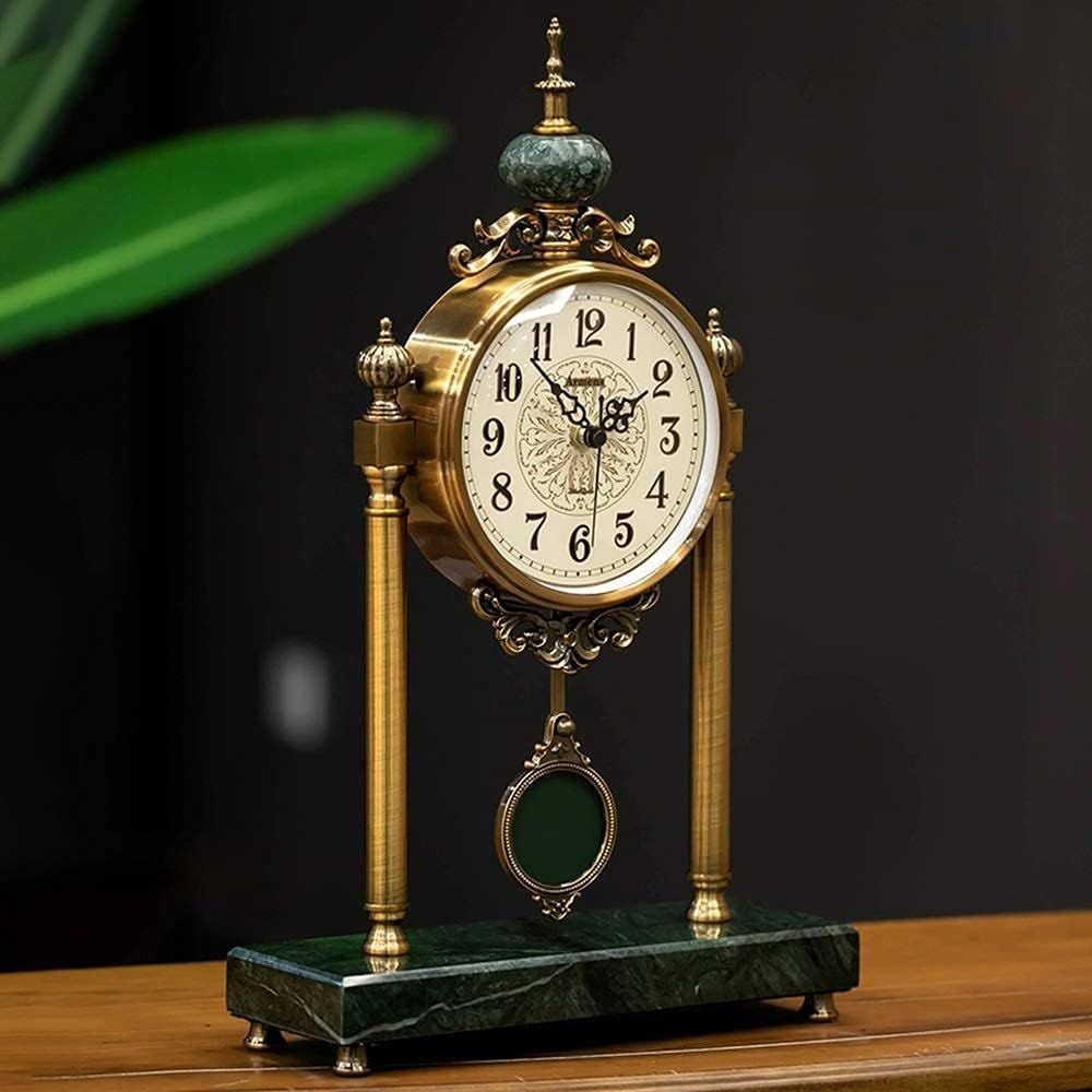 Mermer Kaideli Sarkaçlı Bronz Antik Masa Saati