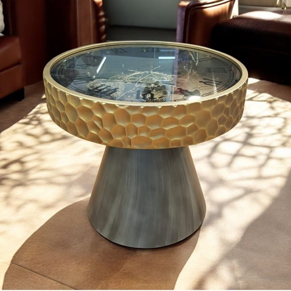 Çarklı Saatli Yuvarlak Sehpa