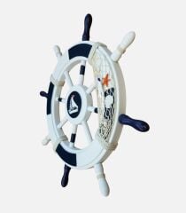 Dekoratif Mavi Beyaz Ahşap Dümen (Büyük)