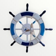 Dekoratif Mavi Beyaz Ahşap Dümen (Büyük)