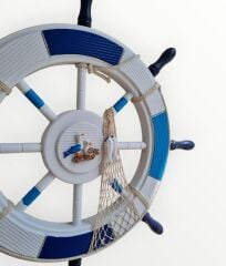 Dekoratif Mavi Beyaz Ahşap Dümen (Büyük)