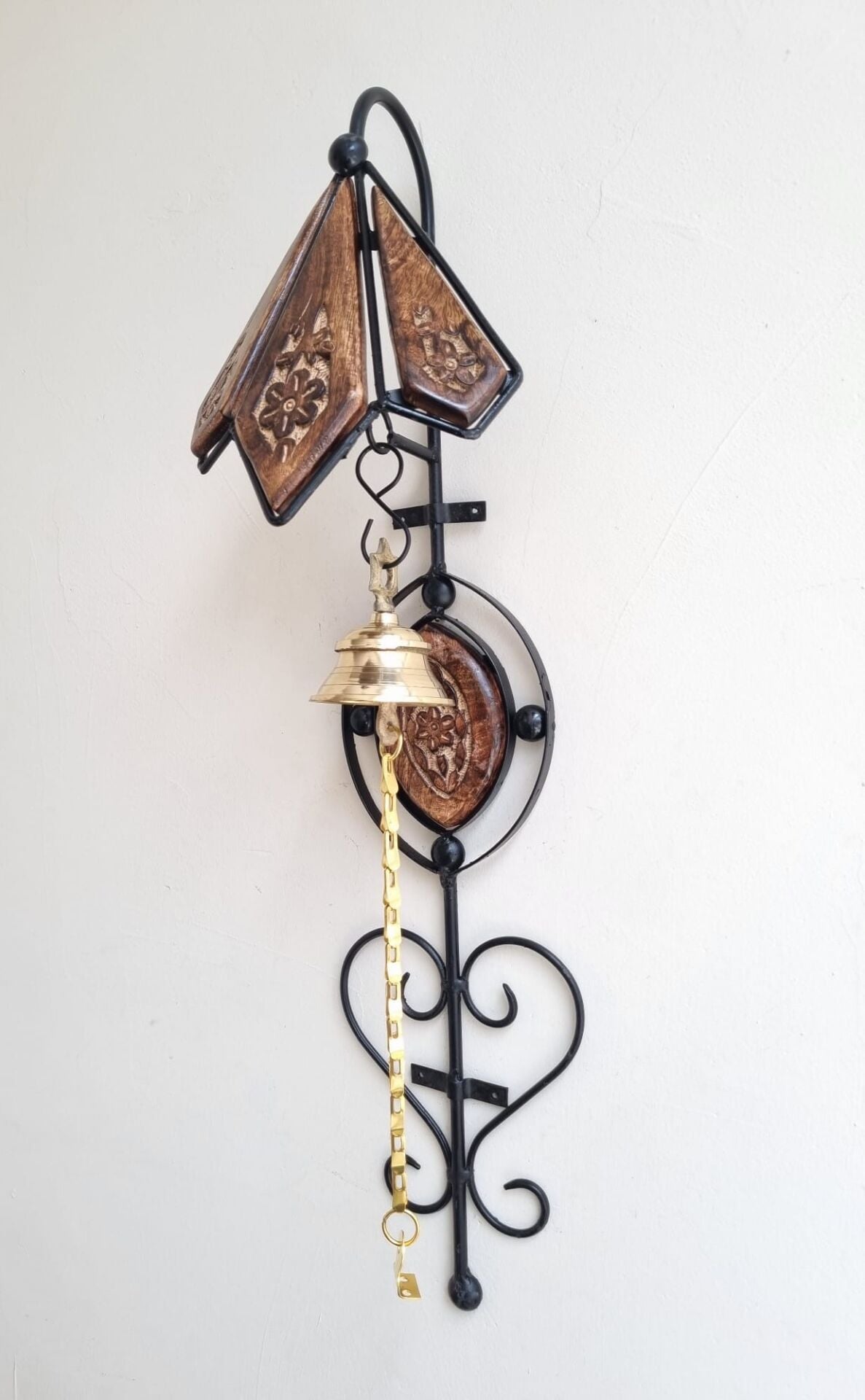 Ferforje - Ahşap Detaylı Pirinç Kapı Çanı