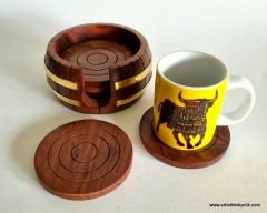 Pirinç Detaylı Fıçı 6'lı Bardak Altlığı