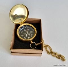 Zincirli Kapaklı Pirinç Cep Pusulası