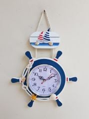Mavi Beyaz Ahşap Dümen Duvar Saati