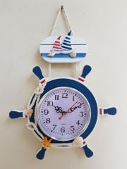 Mavi Beyaz Ahşap Dümen Duvar Saati