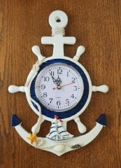 Mavi Beyaz Ahşap Çapa Duvar Saati