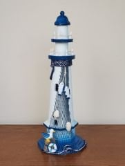 Mavi Beyaz Ahşap Dekoratif Deniz Feneri