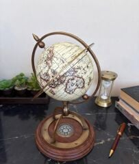 Pusulalı Dekoratif Antik Dünya Küre