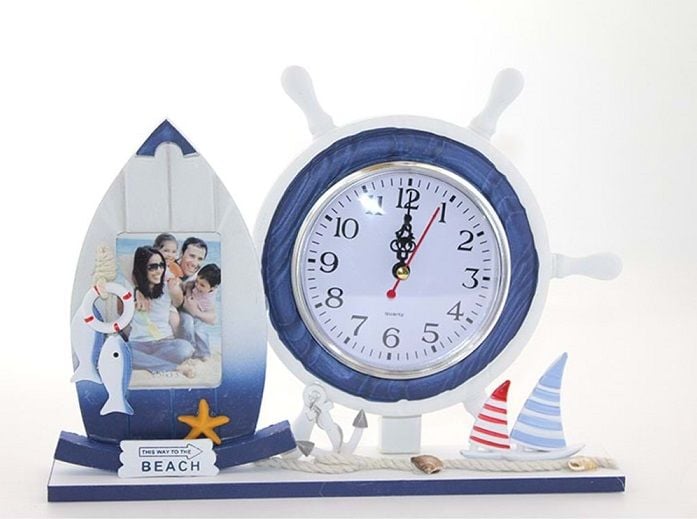 Marin Ahşap Resim Çerçeveli Dümen Masa Saati