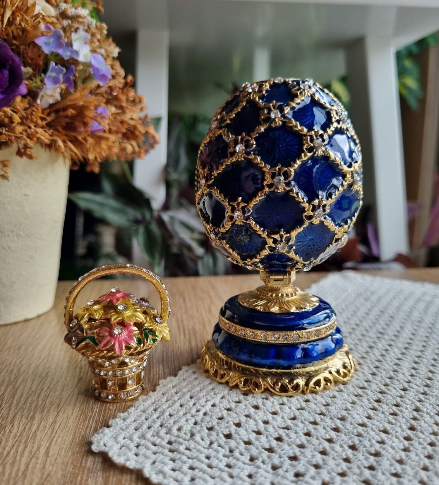 Çiçekli Faberge Yumurtası Mücevher Kutusu