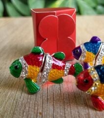 10 Adet Swarovski Taşlı Balık Biblo