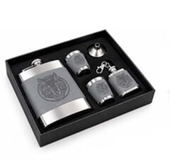 Kurt Desenli Deri Detaylı Matara Set (8 oz)