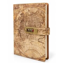 Dünya Haritası Desenli Şifreli Kapaklı Defter
