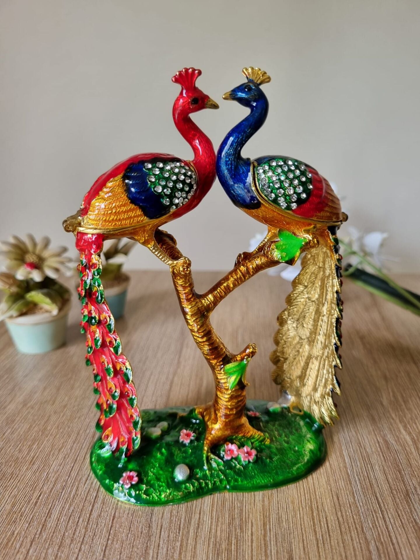 Swarovski Taşlı Çift Tavuskuşu Biblo