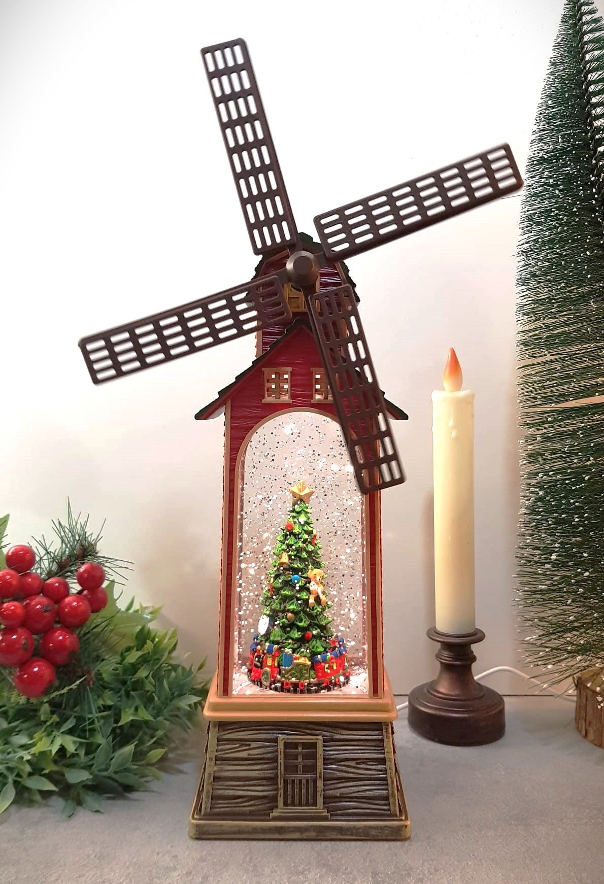 Işıklı ve Müzikli Yel Değirmeni Yılbaşı Kar Küresi