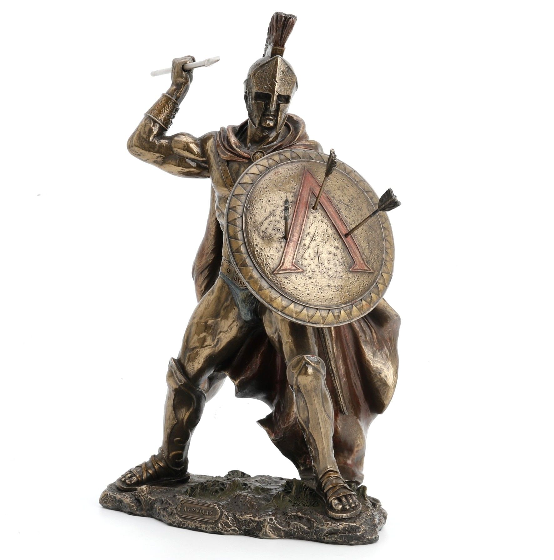 Romeinse commandant knielende briefopener/penhouder bronzen afwerking standbeeld