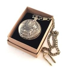 Tren Kabartmalı Köstekli Cep Saati