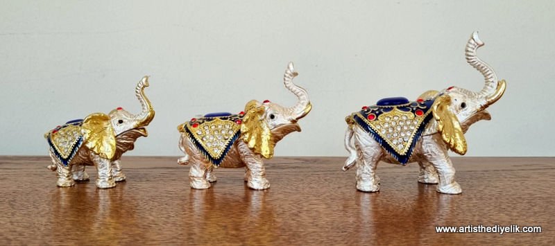 Swarovski Taşlı 3'lü Fil Biblo