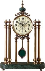 Mermer Kaideli Sarkaçlı Bronz Antik Masa Saati