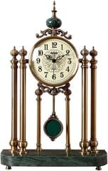 Mermer Kaideli Sarkaçlı Bronz Antik Masa Saati