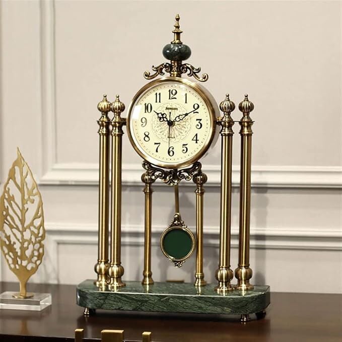 Mermer Kaideli Sarkaçlı Bronz Antik Masa Saati