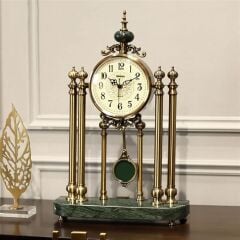 Mermer Kaideli Sarkaçlı Bronz Antik Masa Saati