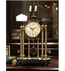 Mermer Kaideli Sarkaçlı Bronz Antik Masa Saati