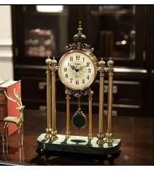 Mermer Kaideli Sarkaçlı Bronz Antik Masa Saati